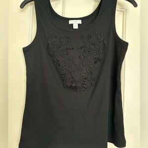 Black beaded embroidery knit tank top